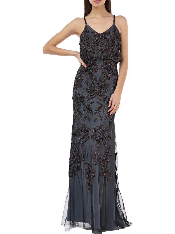 French Style Womens Beaded Maxi Evening Dress