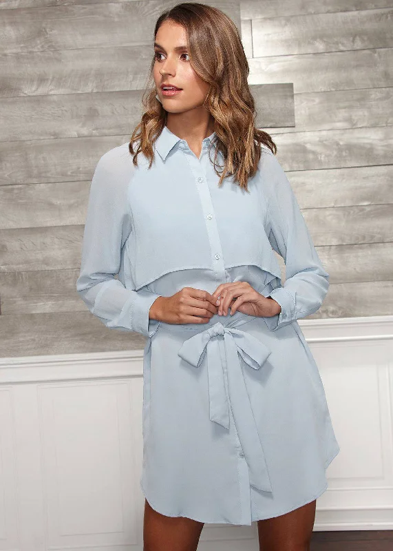 Casual And Comfortable Women's Button Up Shirts Dress In Cashmere Blue