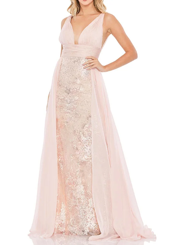 Comfortable And Casual Womens Chiffon Floral Lace Evening Dress