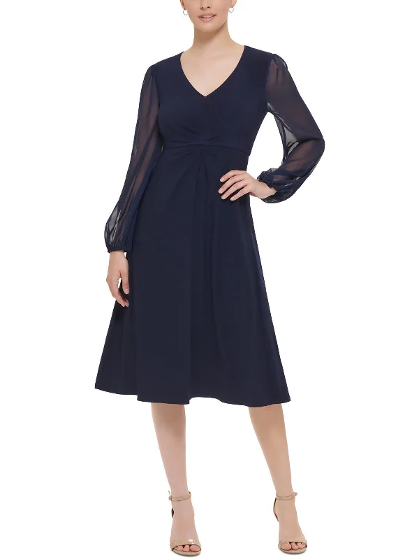 Street Charm Womens Chiffon Ruched Midi Dress