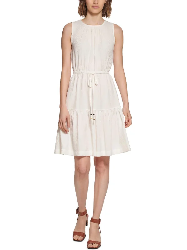Comfortable And Versatile Womens Crinkled Tiered Fit & Flare Dress