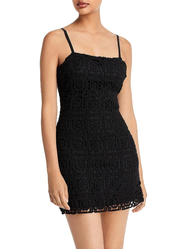 Elegant Temperament Womens Crochet Cocktail Mini Dress