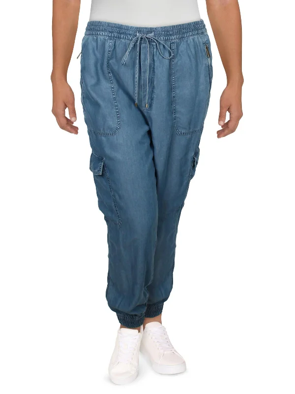 New Products Womens Drawstring Waist High-Waist Cargo Pants