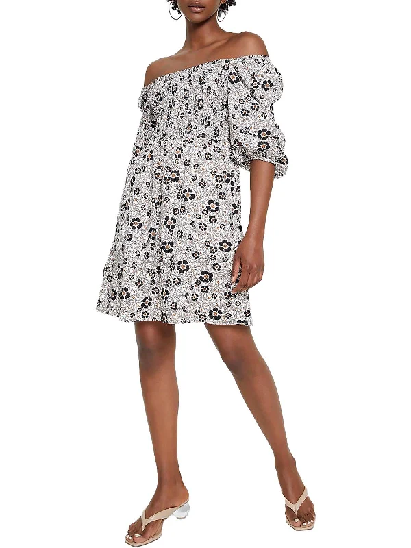 Classic Style Womens Floral Print Smocked Fit & Flare Dress