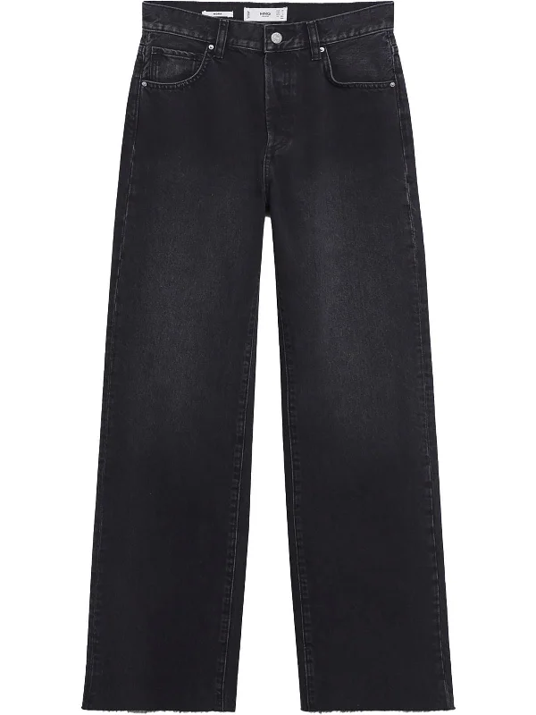 Elegant And Noble Womens High Rise Frayed Hem Wide Leg Jeans