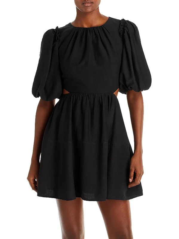 Fashion Style Womens Open Back Pleated Neck Mini Dress
