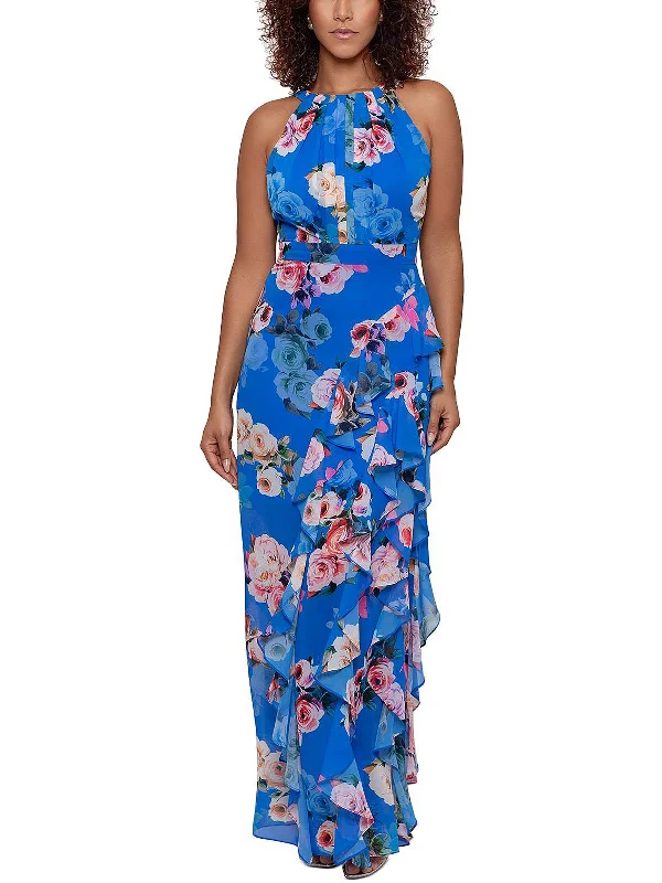 Design Perception Womens Ruffled Maxi Evening Dress