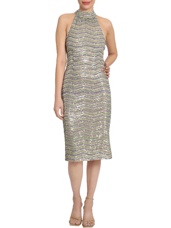 Beautiful Romance Womens Sequined Halter Cocktail and Party Dress