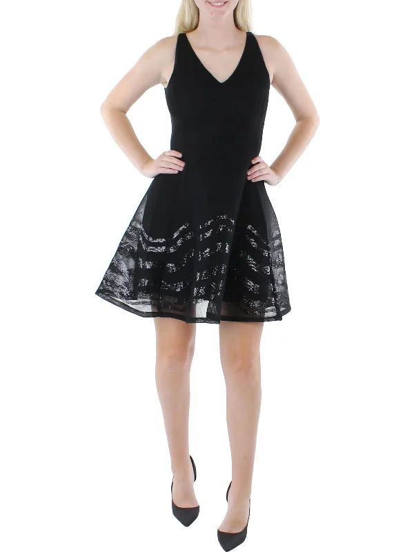 Unique Design Womens Sequined Knee Fit & Flare Dress