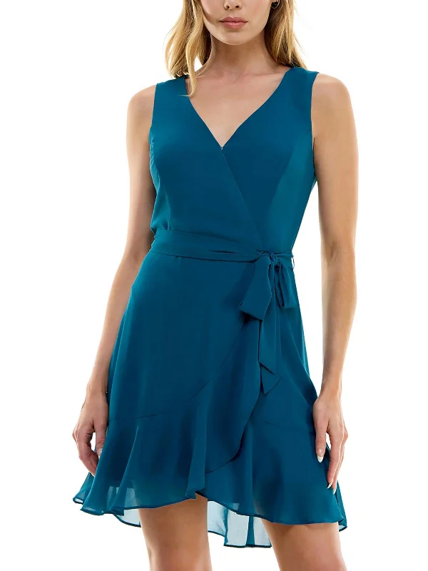 French Retro Womens Sleeveless Mini Wrap Dress