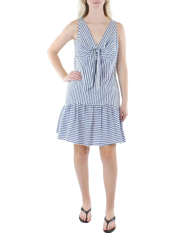 Fashionable And Versatile Womens Striped Tie Front Midi Dress