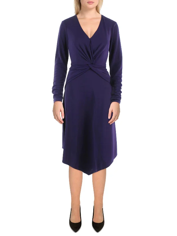 Relaxed And Casual Womens Surplice Midi Cocktail and Party Dress