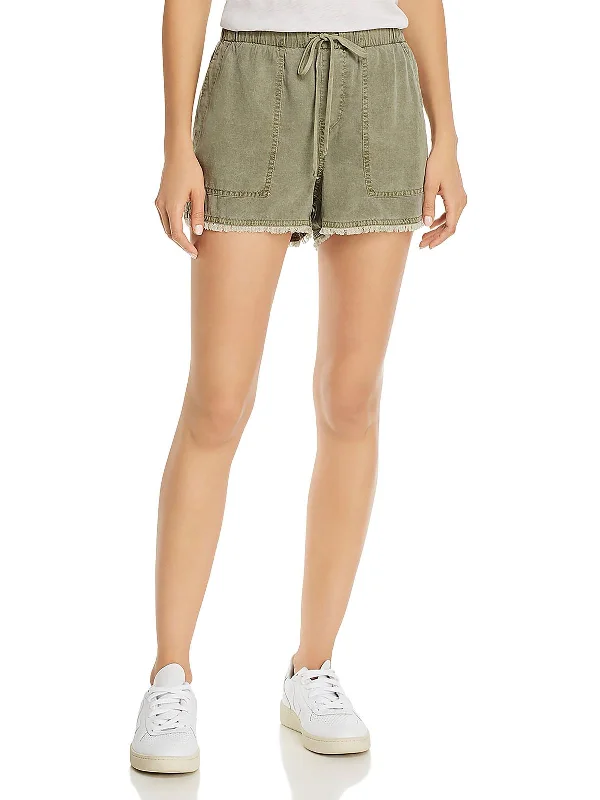 Womens Tencel Frayed Hem Casual Shorts