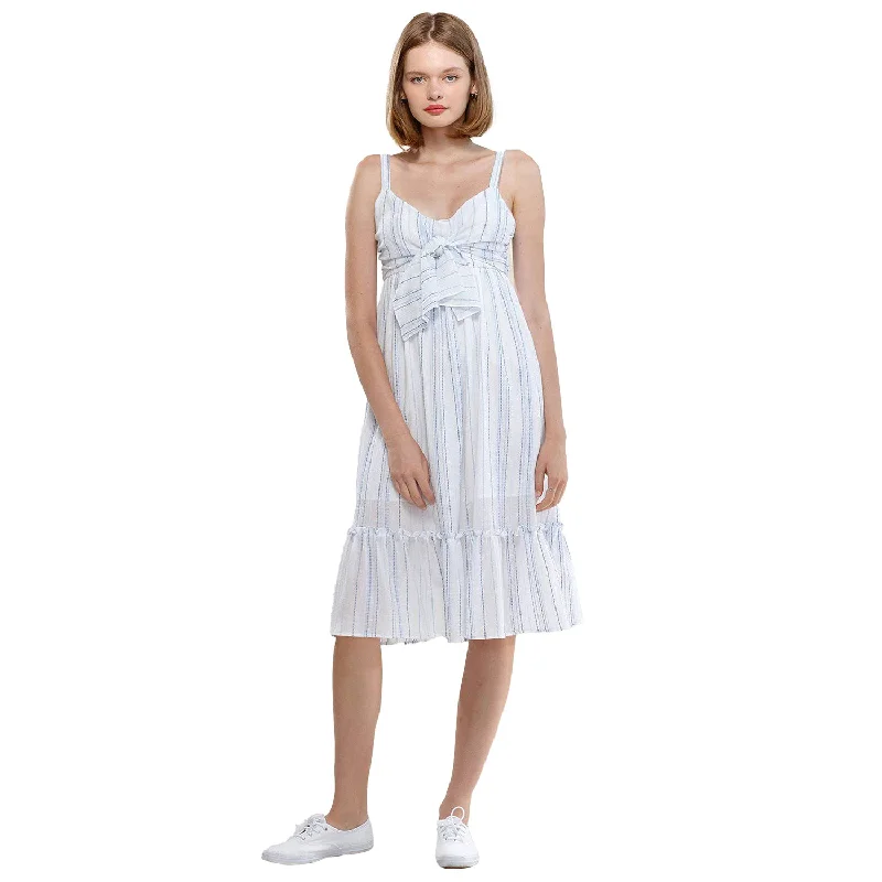 Fresh And Natural Women's Tie Front Hem Midi Dress in Oceanstripe