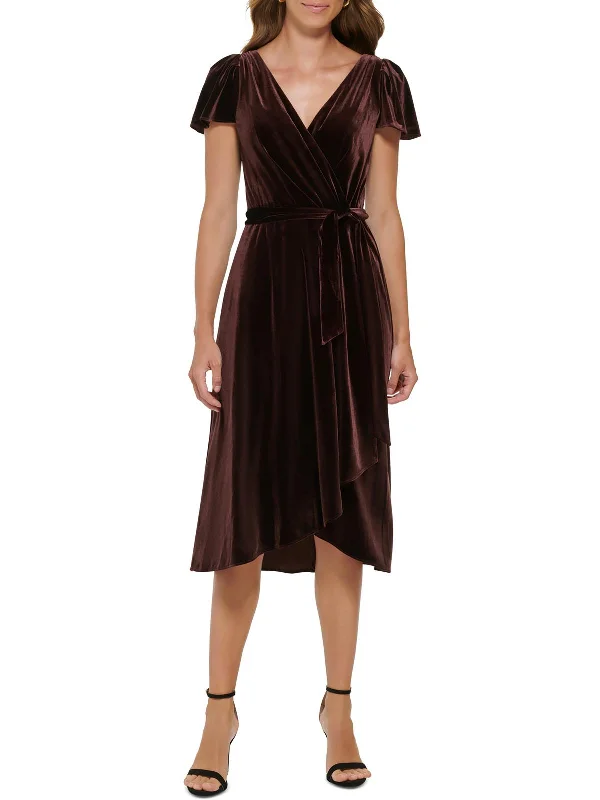 Casual And Versatile Womens Velvet Midi Wrap Dress