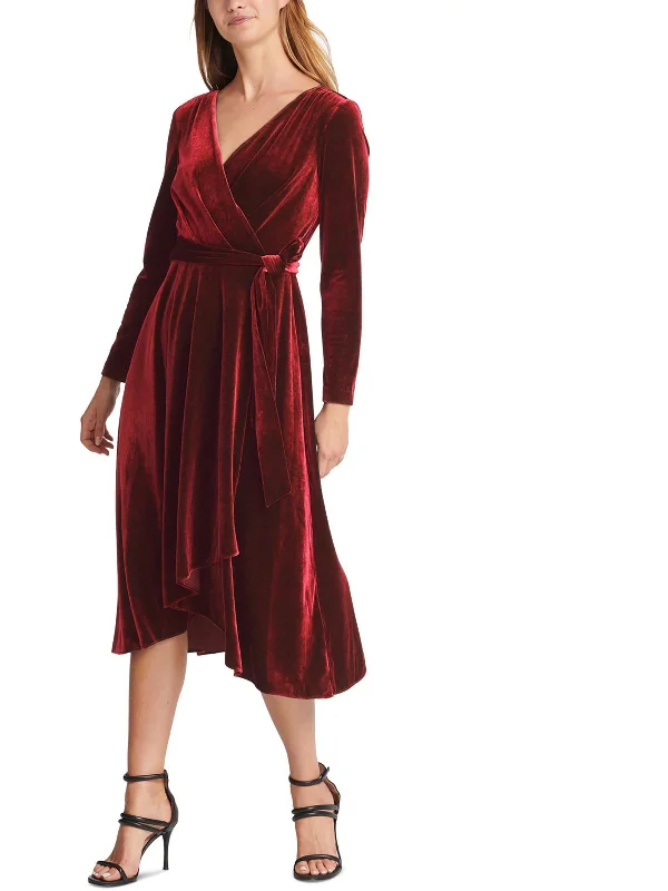 Body Design Womens Velvet Midi Wrap Dress
