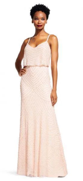 Ethnic Style Adrianna Papell - 91866700SC Spaghetti Strap Popover Embellished Dress