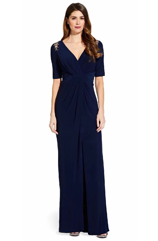 Street Fashion Adrianna Papell - Beaded Shoulders Long Jersey Dress AP1E205409SC