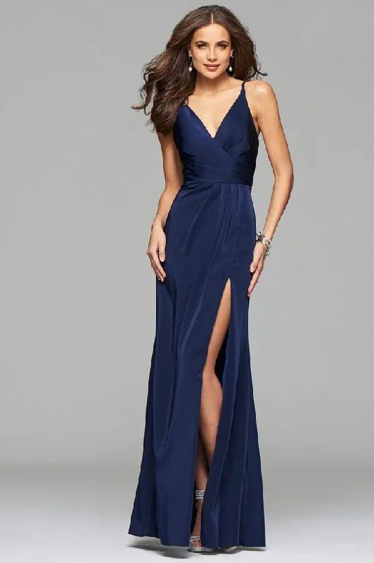Warm Atmosphere Faviana - 7755SC Spaghetti Strap Wrap Style High Slit Dress