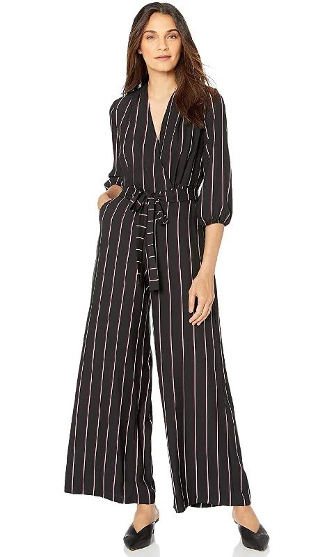 Diamond Series Gabby Skye - 91139MGSC Quarter Sleeve Stripe V-Neck Jumpsuit