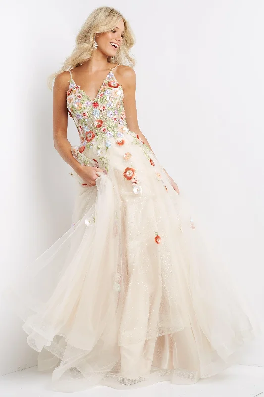 Body Design Jovani 08082 Floral Appliques Long Prom Gown