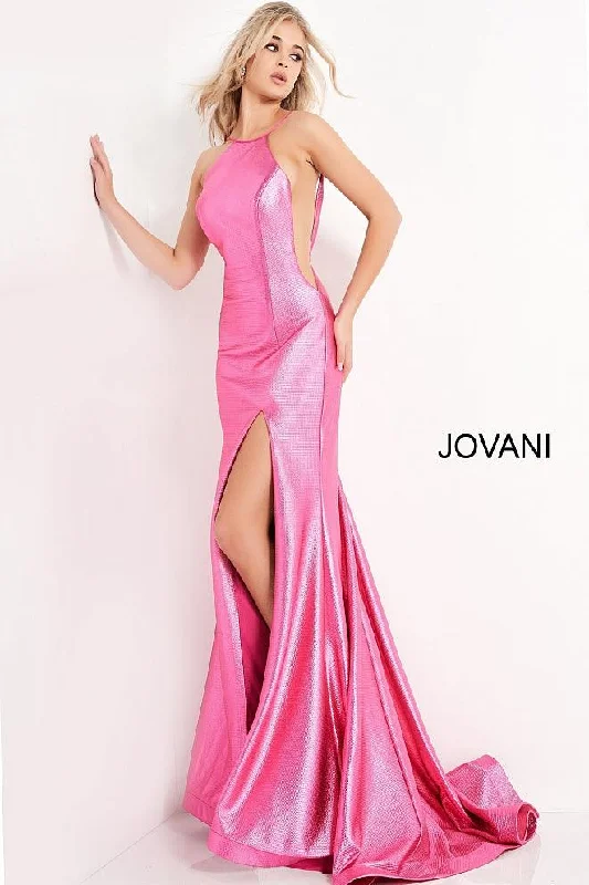 Loose Fit Jovani 06525 Metallic Backless Long Prom Dress