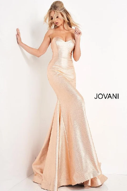 Fashion Style Jovani 06427 Metallic Strapless Long Prom Dress