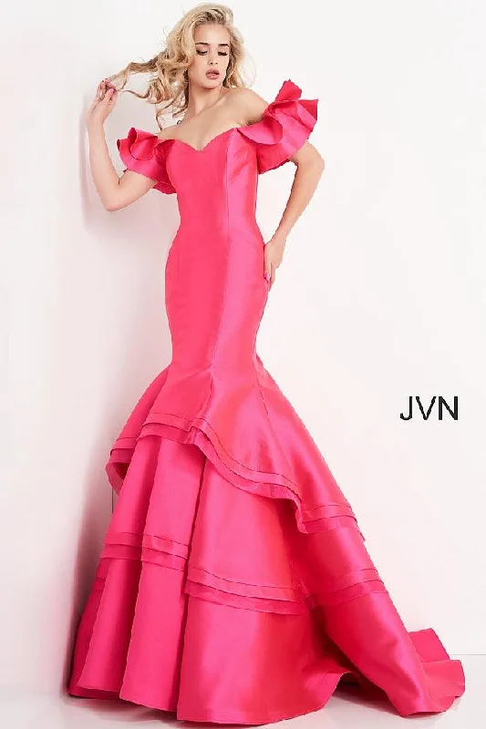 French Style Jovani 02358 Off Shoulder Long Mermaid Prom Dress