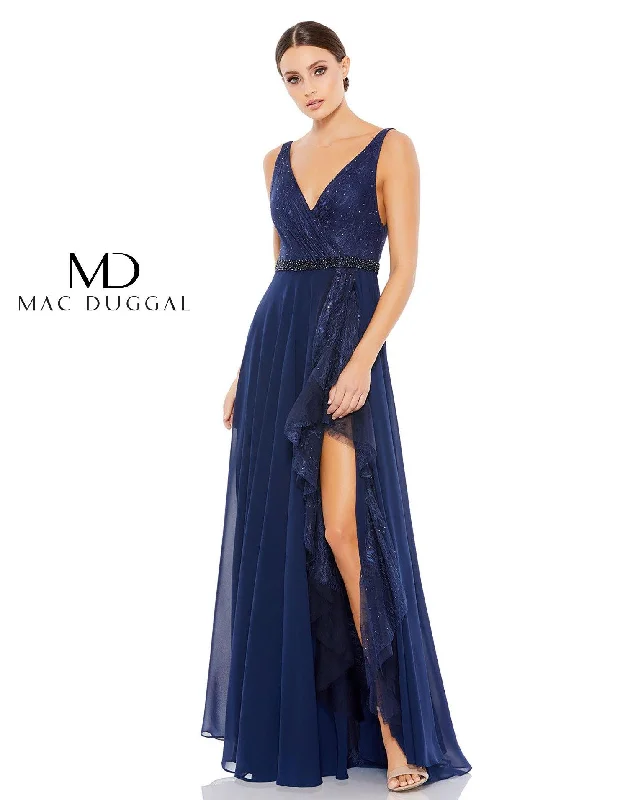 Floral Prints Mac Duggal 67482 Prom Long Sleeveless Formal Dress