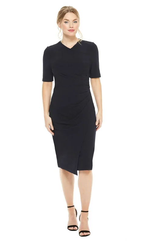 Elegant Style Maggy London - GSN13MSC V-Neck Draped Sheath Knee Length Dress