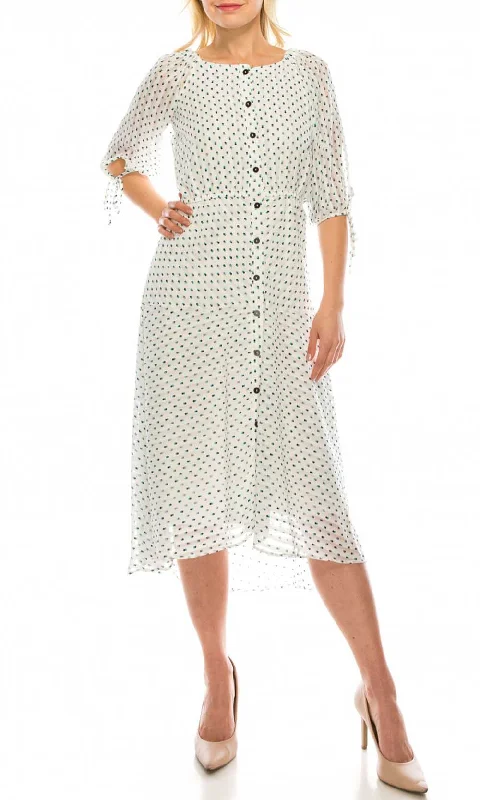 Unique Design Maison Tara - 95043MSC Tea Length Polkadot Button Down Dress