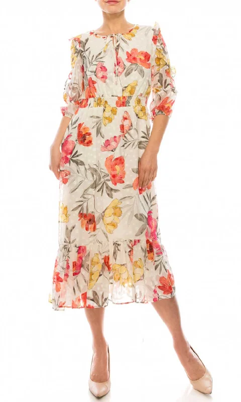 Stunning Fashion Maison Tara - 95084MSC Ruffle Trimmed A-Line Dress