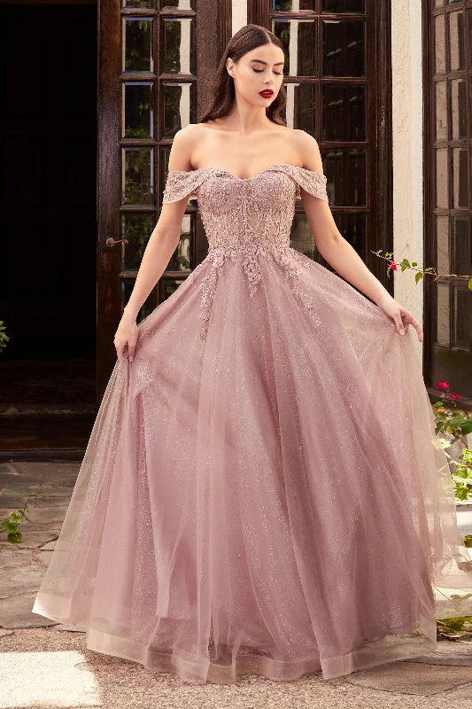 Cinderella Divine CD961 Off Shoulder Long Prom A Line Gown