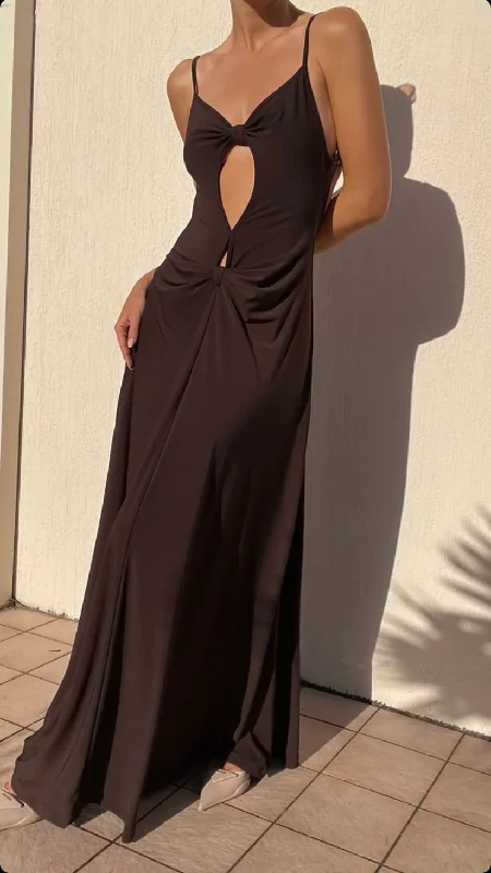 Cool Summer Chocolate Spaghetti Straps Backless Elegant Party Dress, DP2363