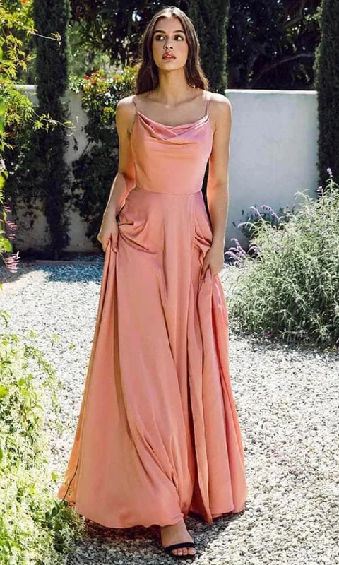 Eureka Fashion - 9916 Cowl Neck Satin A-Line Prom Gown