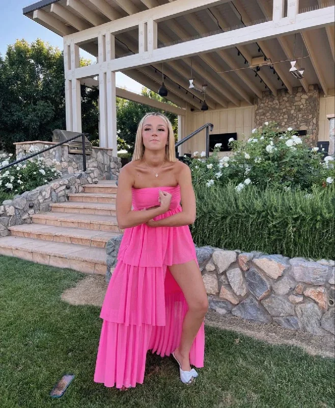 Cute Style Pink Strapless A-Line Cute Prom Dress with Slit, DP2377